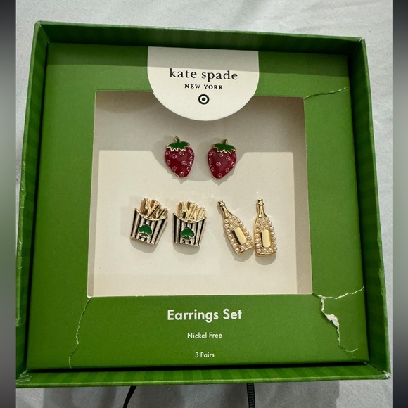 Kate Spade Strawberry French Fry Champagne Earrings Set Target Collab NWT - Picture 4 of 7